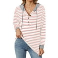 thumbnail image 5 of Hoodies for Women Long Sleeve Fall Fashion Striped Splicing Hooded Sweatshirts Button Down Trendy Tops Size M, 5 of 7