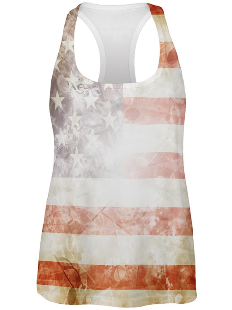 Old Glory - 4th of July American Flag Star Spangled Banner All Over Womens Work Out Tank Top 