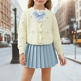 thumbnail image 2 of Girls Outfits Bow Cute Cardigan Sweater with Skirt Comfortable 2 Piece Sets for Kids Beige 4-5 Y, 2 of 5