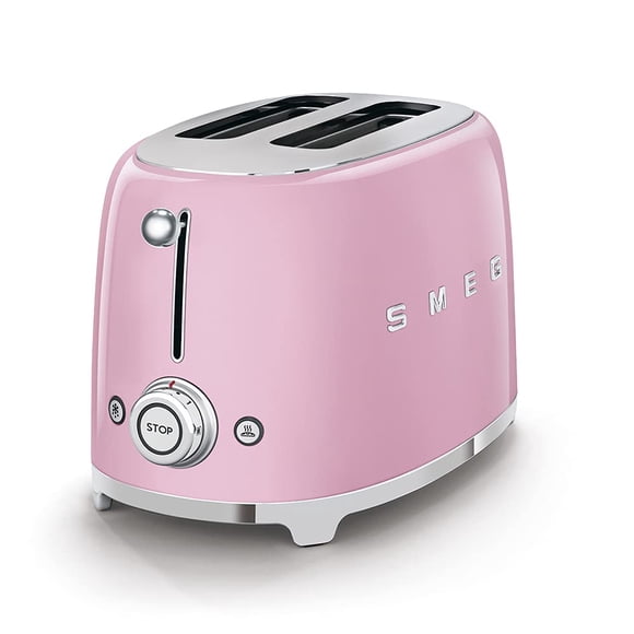 Tostadora SMEG de 2 rebanadas con 6 preajustes y función de descongelación, color rosa