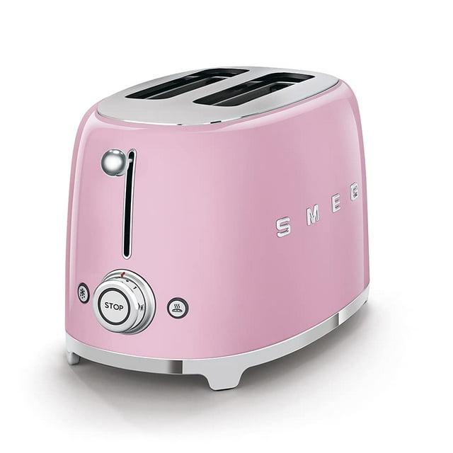 Tostadora SMEG de 2 rebanadas con 6 preajustes y función de descongelación, color rosa
