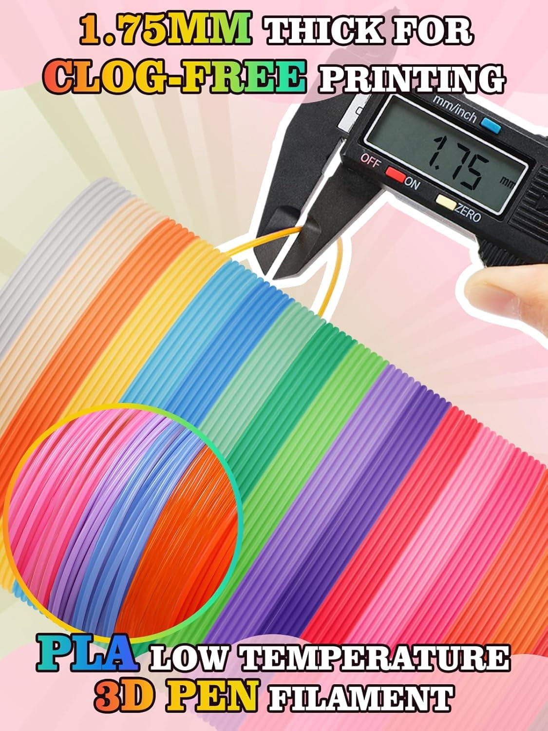 197ft PLA 3D Pen Filament Refills - 20-Color 1.75mm 3D Printer Refills, Kids Safe, Compatible with , Printing Pen, Each Color 9.8ft