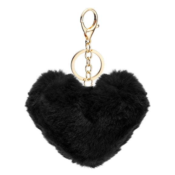 Uxcell Pom Pom Keychain, 10 cm Soft Cute Fluffy Heart Key Ring, Black