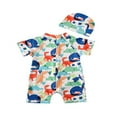 thumbnail image 3 of Little Boy Swimwear Dinosaur Print Short Sleeve One Piece Bathing Suit with Hat, 3 of 6
