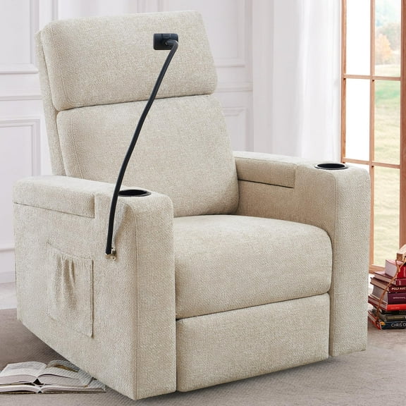 JULY'S SONG Power Recliner Rocking Chair for Nursery, Swivel Rocker Recliner Chair with Phone Holder, USB/Type-C Ports, Nursery Glider Recliners with Arm Storage, Set of 1