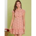 thumbnail image 2 of Vestido Mini Ditsy Floral Cuello Con Volantes Manga Del Casquillo Botones Abajo Para Mujer Rosa XL, 2 of 6