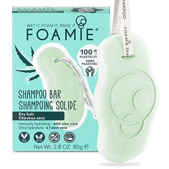 Foamie Shampoo Bar, Aloe - Moisturising for Dry Hair - Plastic-Free, pH-Balanced, Soap-Free, No Nasties, Vegan - Perfect for Travel
