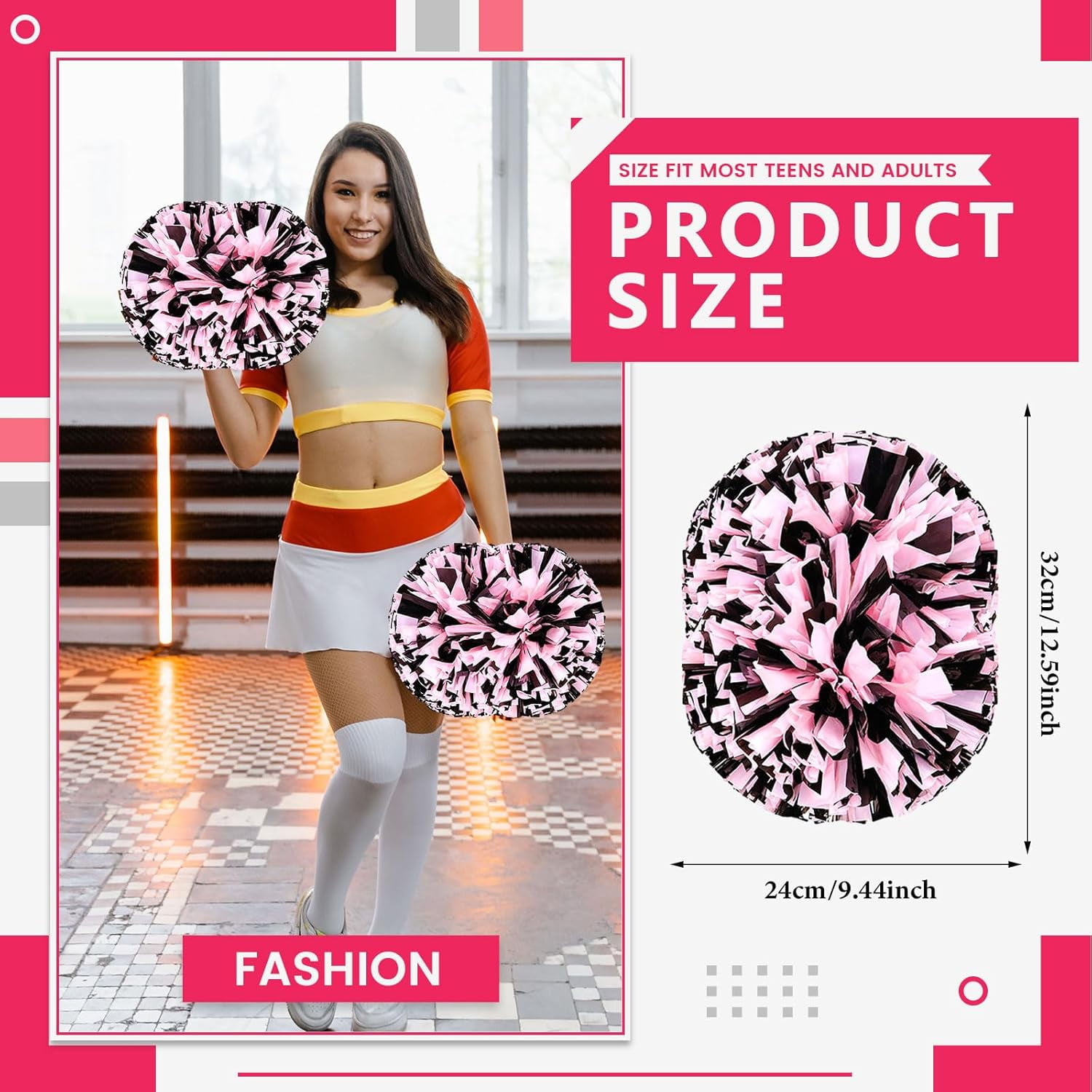 8 PCS Metallic Cheerleading Pom Pom for Team Spirit Sports Dance Cheering Kids Adults
