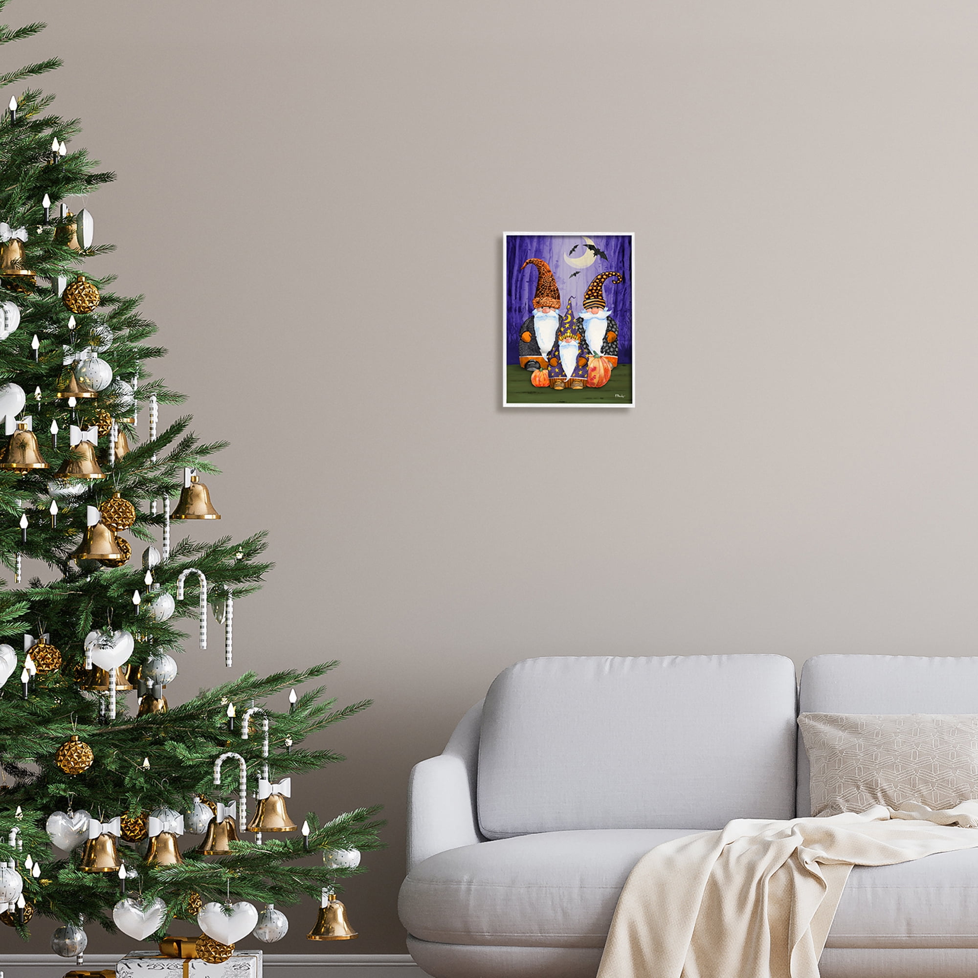 Stupell Industries Three Halloween Gnomes Holiday Painting White Framed Art Print Wall Art, 11 x 14