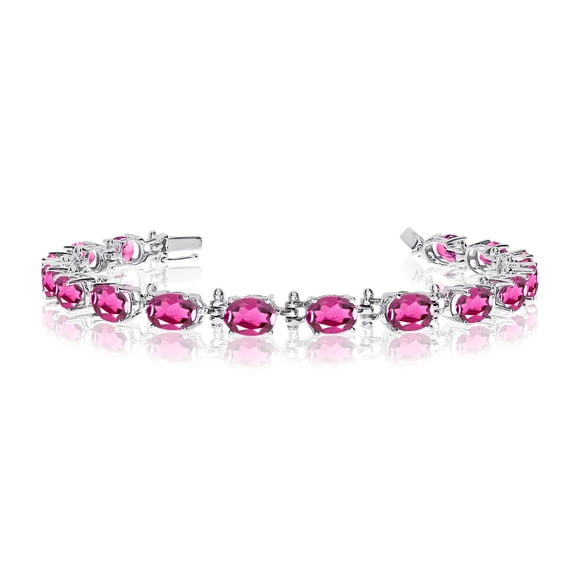14K White Gold Oval Pink Topaz Tennis Bracelet
