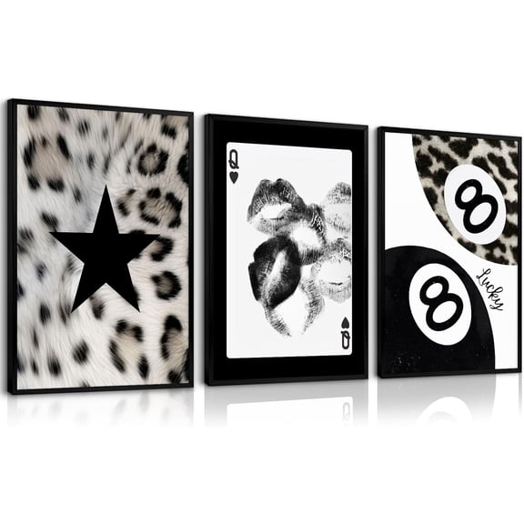 Pink Cheetah Wall Art Decor Leopard Preppy Trendy Canvas Poster Fashion Aesthetic Room Decor Y2k 8 Ball Prints Coquette Bow Picture Pink Lucky Painting for Dorm Girls Bedroom Unframed