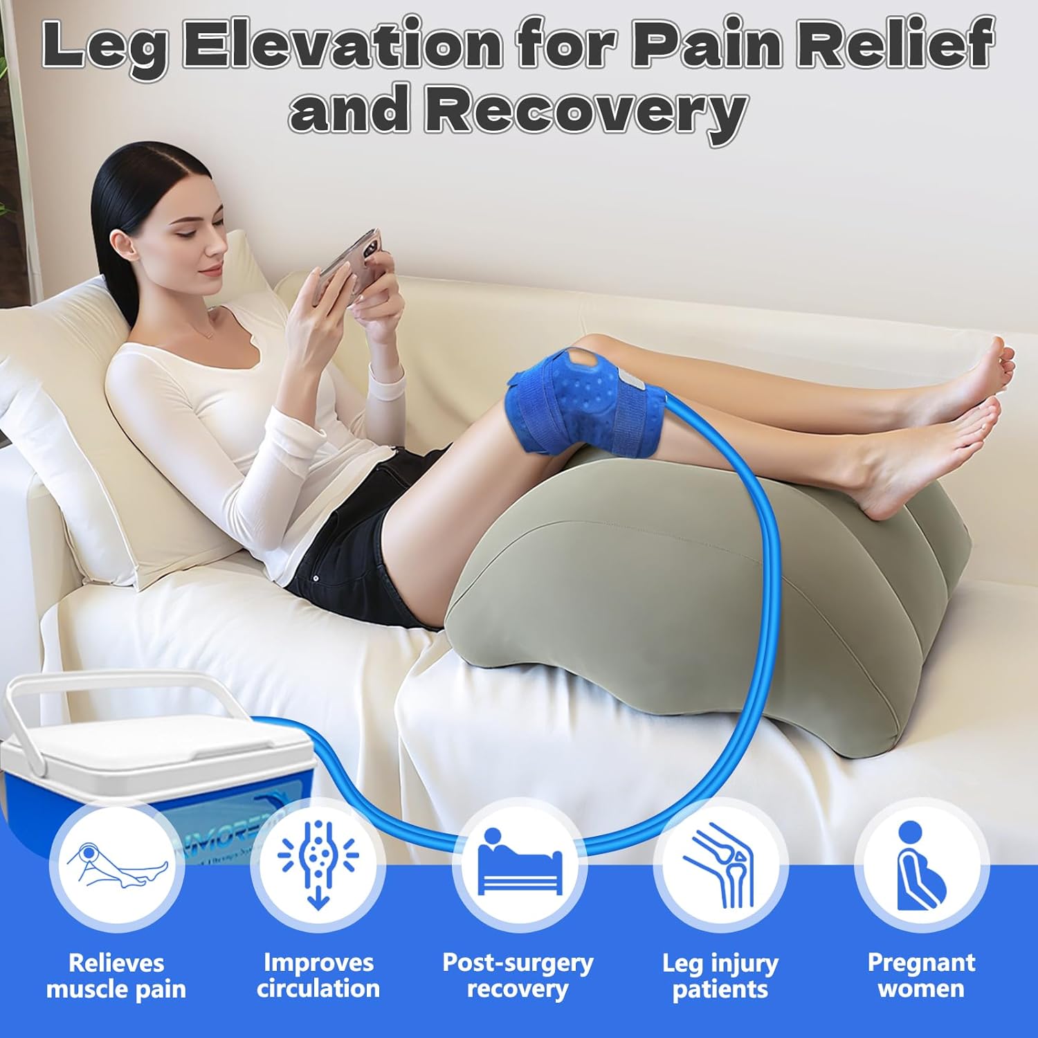Inflatable Leg Elevation Pillow After Surgery, Wedge Leg Elevating Pillows for Injury Recovery, Blood Circulation, Swelling, Leg Support Cushion Knee Hip Ankles Pain