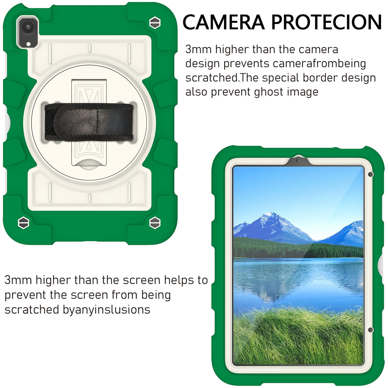 TECH CIRCLE for Apple iPad Mini (A17 Pro/A15) 7th/6th Generation Case 8.3-Inch (2024/2021 Release), Durable Shockproof Protective Back Cover Case with Kickstand /Hand Strap /Shoulder Strap, Deep Green