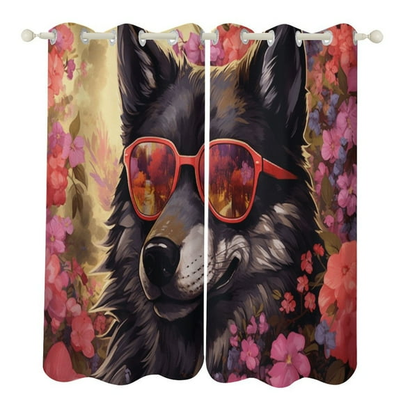 Funny Glasses Wolf Window Curtain Panels Grommet Blackout Curtains Blackout Curtains for Living Room