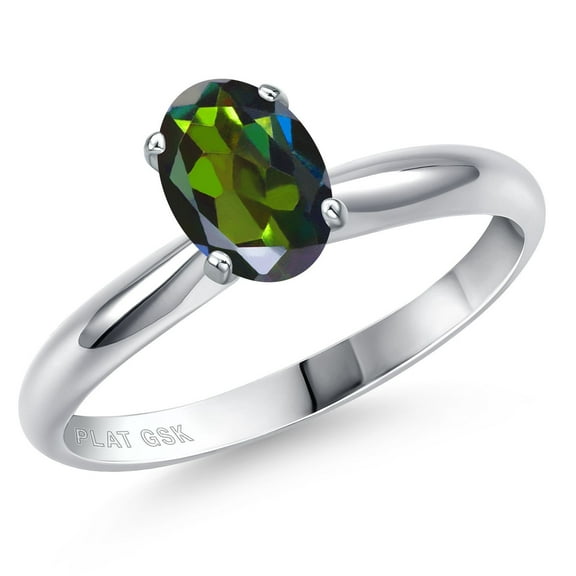Gem Stone King PLAT-900 Platinum Tourmaline Green Mystic Topaz Engagement Ring for Women | 0.80 Cttw | Oval 7X5MM | Gemstone November Birthstone | Size 6
