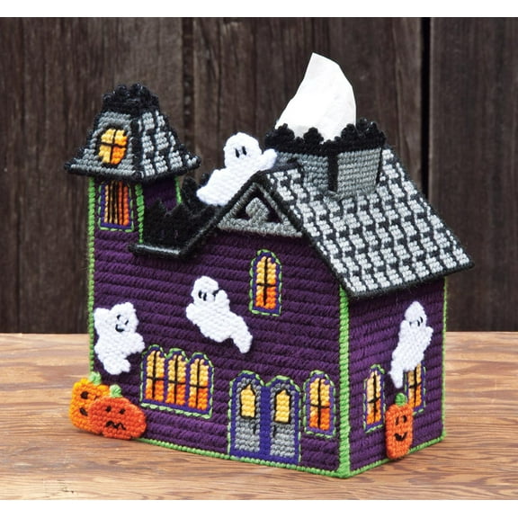 Mary Maxim Ghost House Plastic Canvas Tissue Box Cover Kit