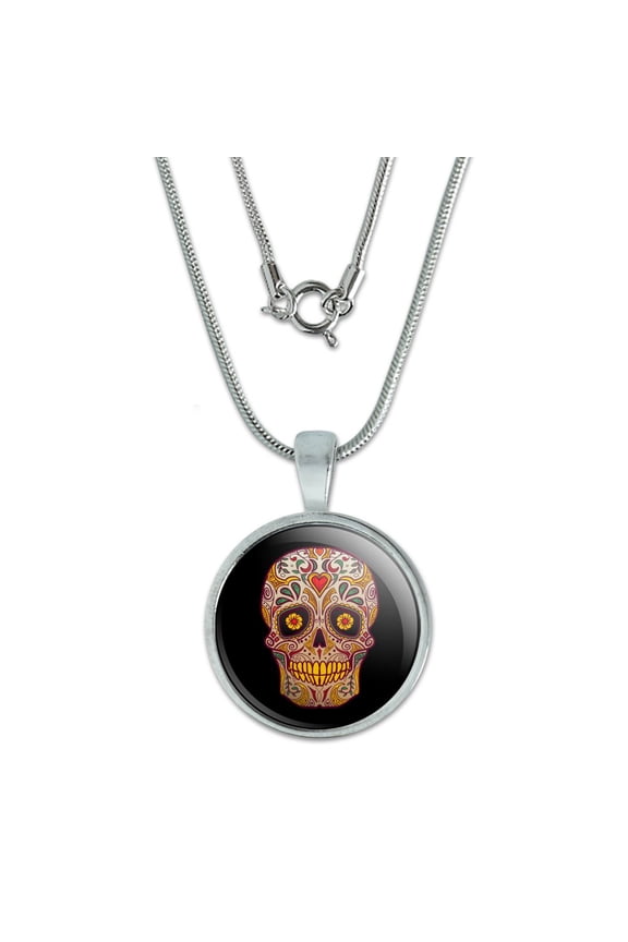 Skull Day of the Dead Southwestern 0.75" Pendant with Sterling Silver Plated Chain