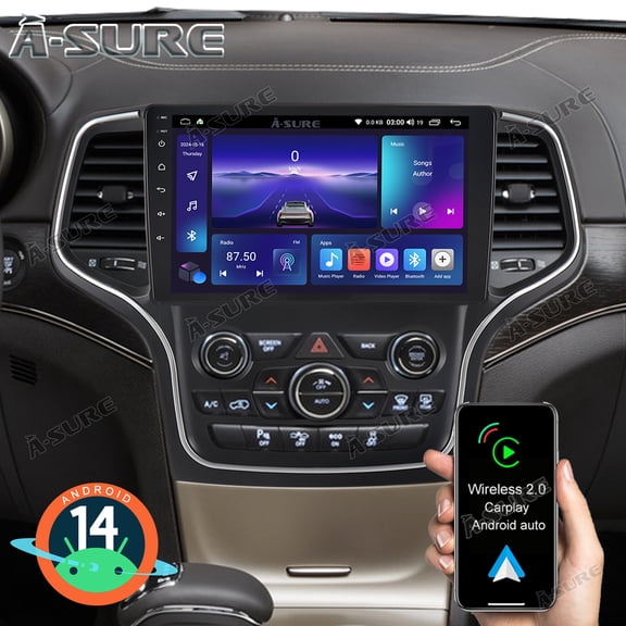 10.1" 2 64GB Android 14 Car Radio Stereo for Jeep Grand Cherokee Trackhawk WK2 2014-2020 (8.4" OEM Screen) with CarPlay/Android Auto/GPS Navigation/Wi-Fi/BT 5.0/DSP/SWC/Backup Camera