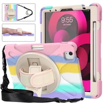 Dteck Case for iPad Air 4th Gen, Heavy Duty Hybrid Rugged Shockproof Kids-Friendly Case with Shoulder Strap, Handle Strap, Kickstand for iPad Air 10.9 inch 4th Gen 2020 Release, Rainbow Pink