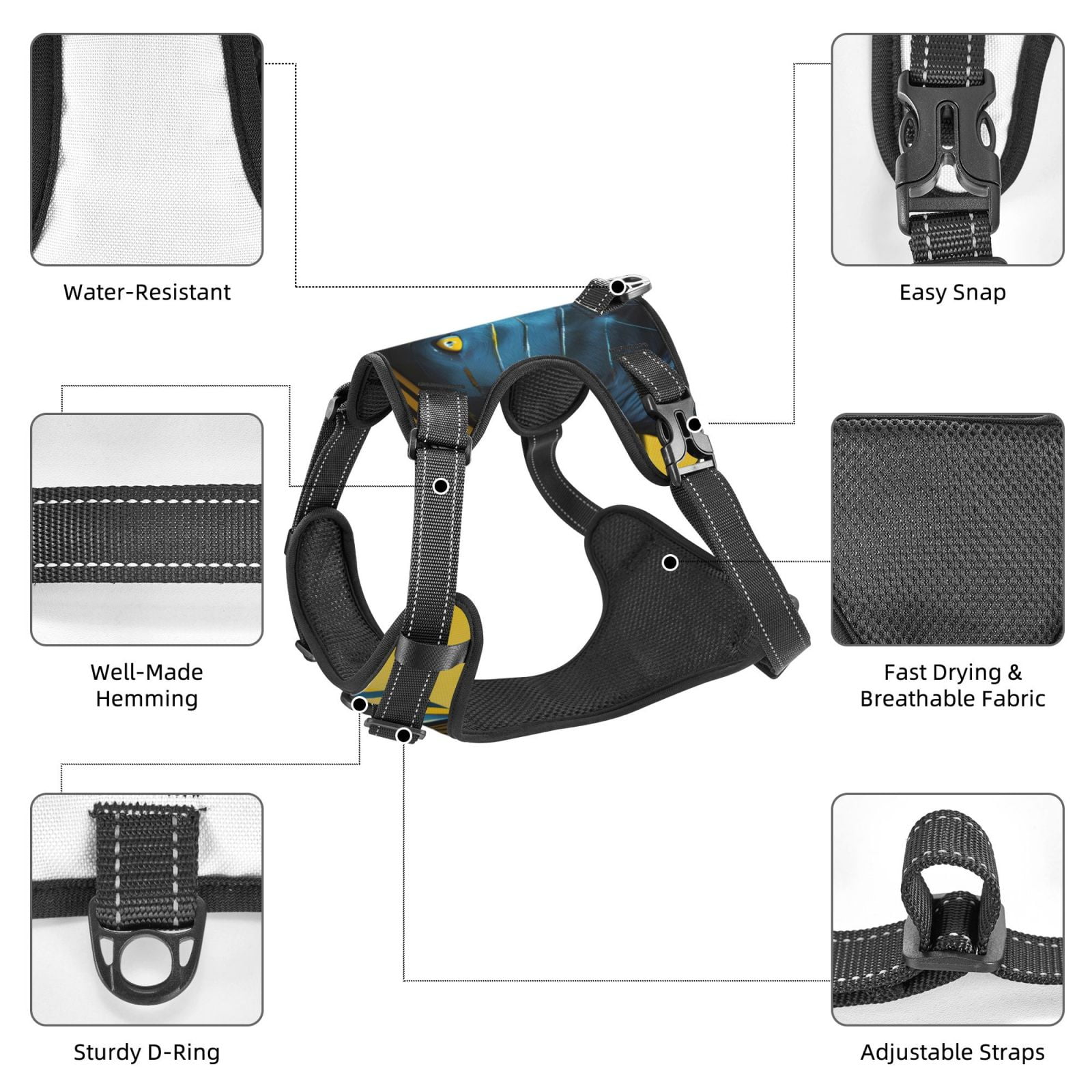 Vsdgher Stylish Yellow Dog Dog Harness, No-Pull Pet Harness, Dog Vest, Pet Vest for Small to Large Dogs-Medium