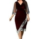 thumbnail image 3 of Vestidos de talla grande para mujer, vestido largo informal de malla con cuello en V y manga corta, costura de encaje irregular, largo Formal, 3 of 5