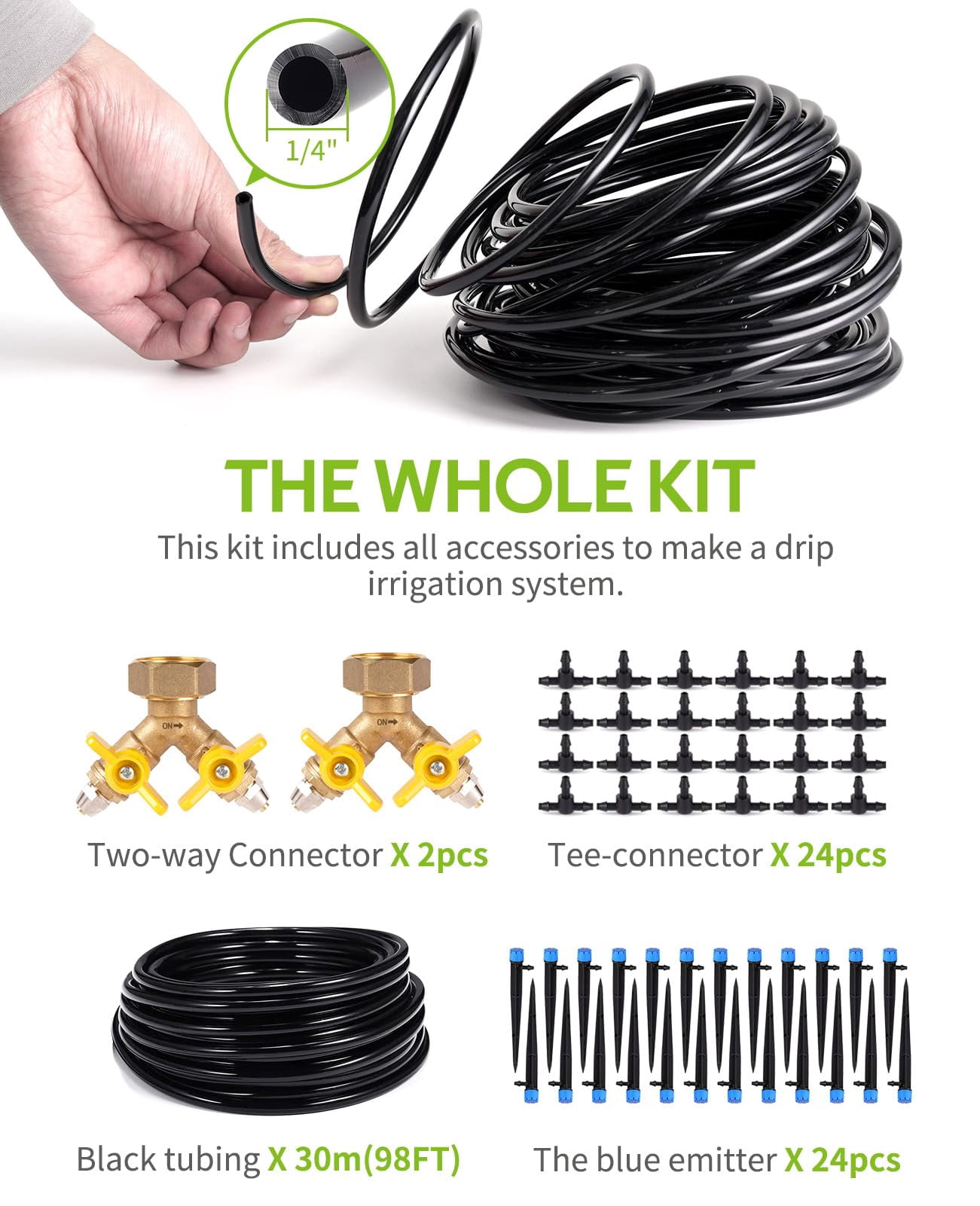 50/ 100ft Drip Irrigation Kit Plant Watering System 8x5mm Blank Distribution Tubing DIY Automatic Irrigation Equipment Set for Garden Greenhouse Flower Bed Patio Lawn