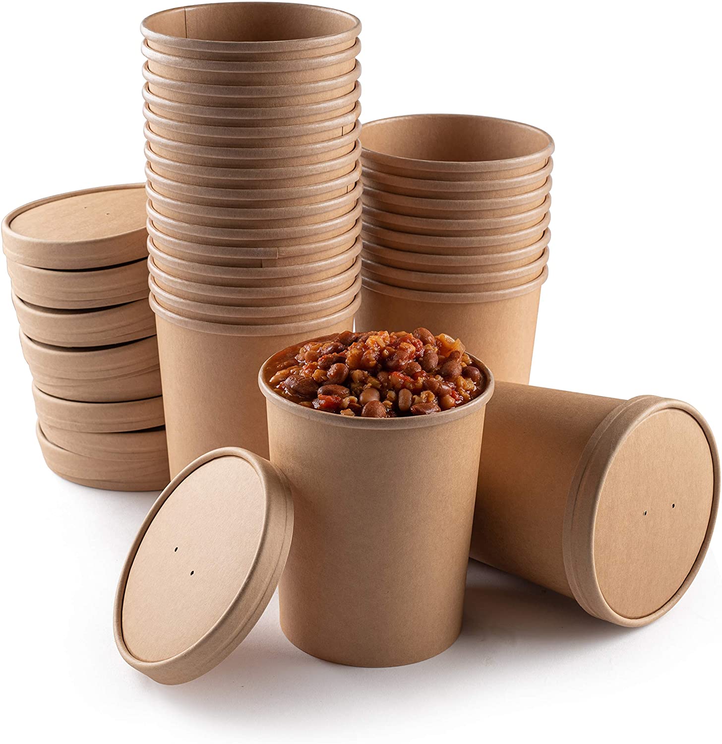 To go Paper Food Cups with Lids 32 oz for Freezer Microwave or On the Go Disposable Eco Friendly