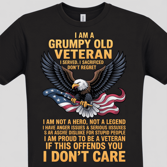 Grumpy Old Veteran T-Shirt - Patriotic Bald Eagle American Flag Funny Military Vet Gift