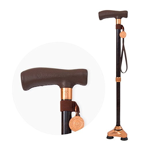 HurryCane Navigator Adjustable Walking Cane with Leather T Handle