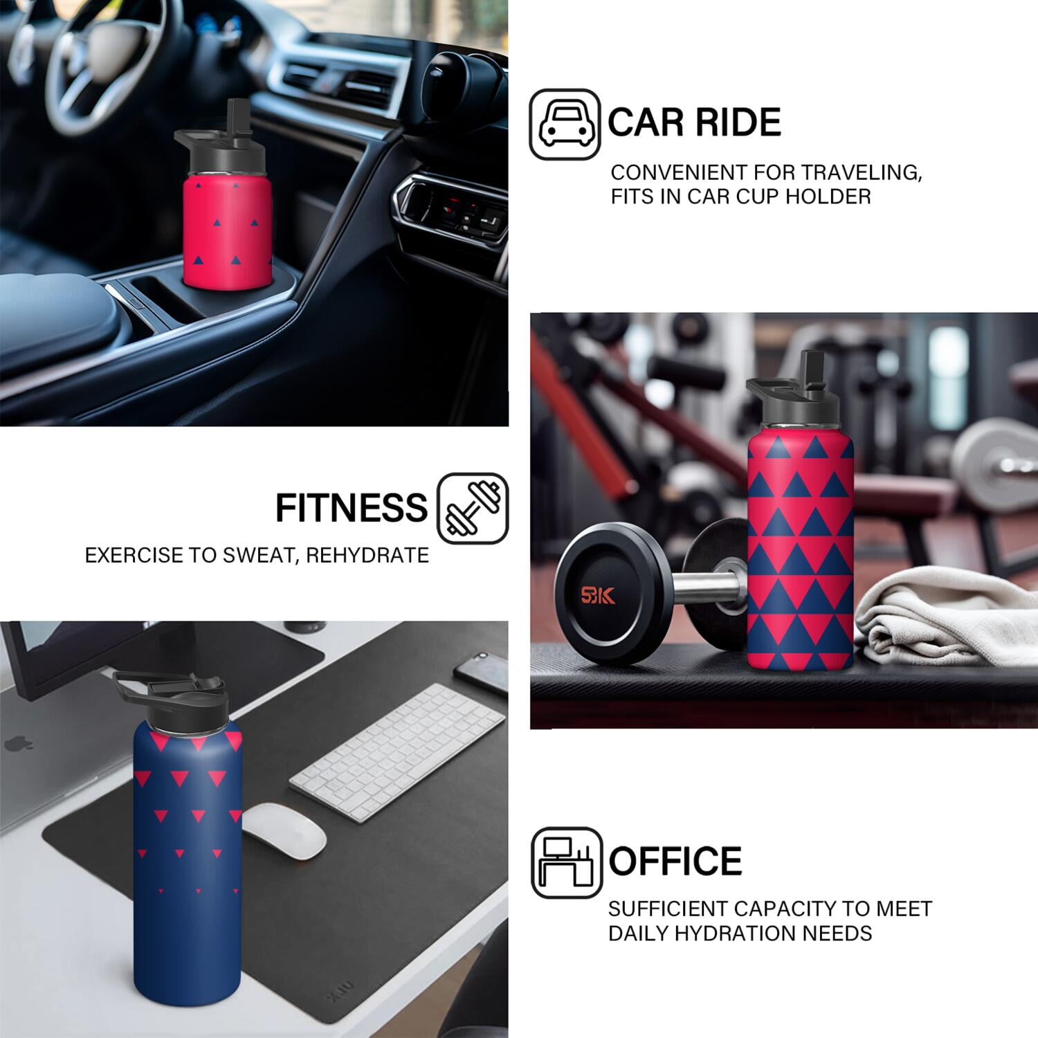 18oz Insulated Water Bottle with Straw & Cleaning Brush, Wide Mouth Stainless Steel Flask, Gradient Print