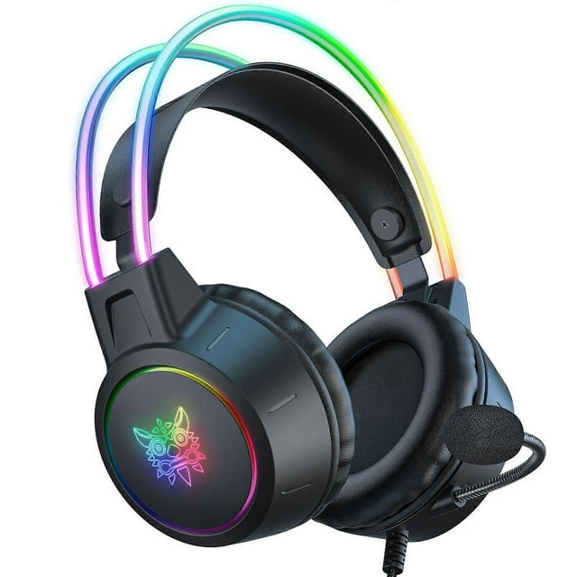 Wired Gaming Headset with Detachable Cat Ears, RGB, Detachable Microphone, Compatible with PC Mobile Devices, Over-Ear Luminous Wired Gaming Headset
