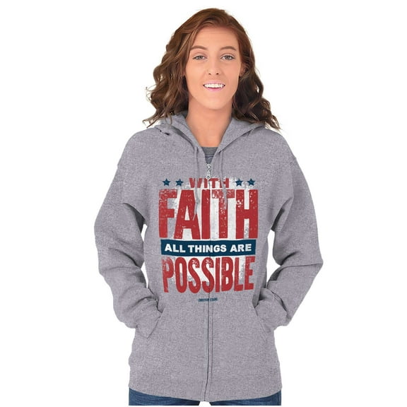With Faith All is Possible Christian Zip Up Hoodie Men's Women's Brisco Brands S