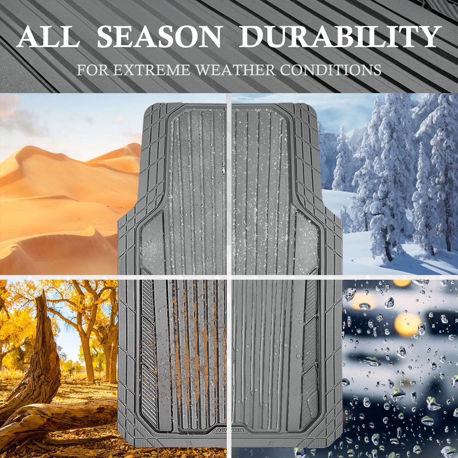 CAR GRAND Heavy Rubber Car Floor Mats, Deep Waterproof Car Mats All Weather, Universal Trim-to Fit Automotive Floor Mats for Car SUV Truck Van, Durable Floor Liners waterproof anti-slip all gray