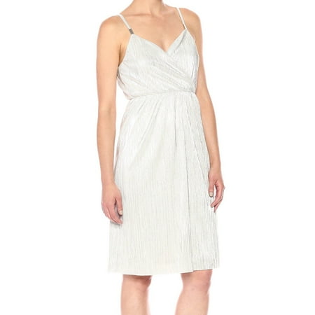 Dresses Guess For Baby GUESS Womens Silver Pleated Spaghetti Strap V Neck Below The Knee Baby Doll Party Dress Size: 2 ()
