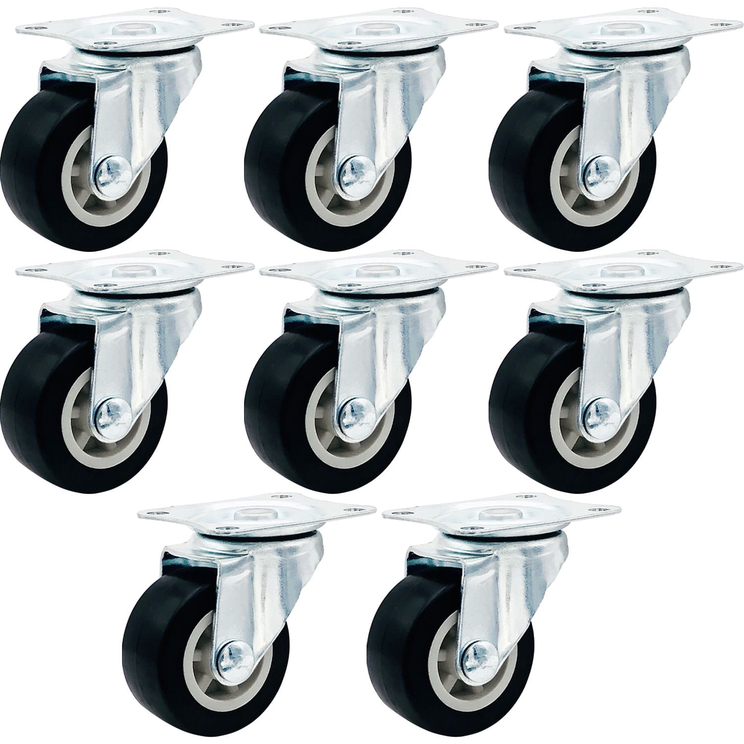 8 Pack 1.5" Low Profile Casters Wheels Soft Rubber Swivel Caster with