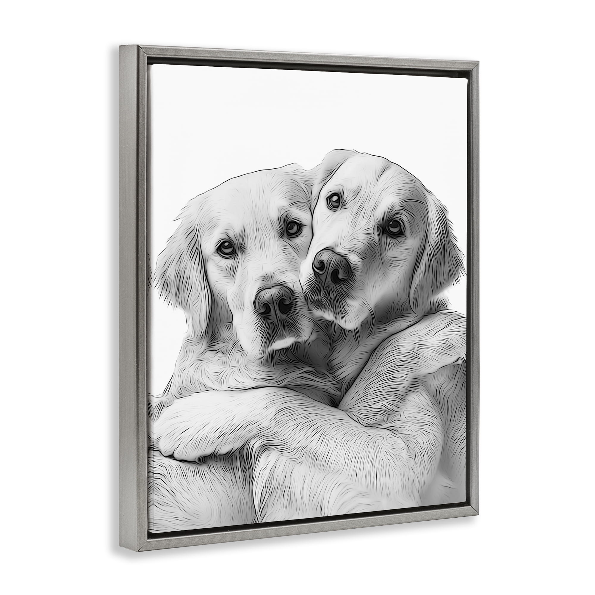 Stupell Industries Two Hugging Dogs Animals & Insects Painting Gray Floater Framed Art Print Wall Art, 25 x 31