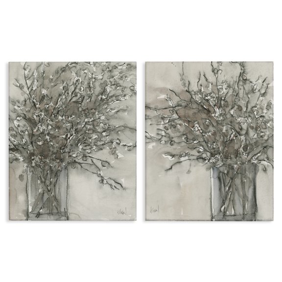 Stupell Industries Charcoal Sketched Vase Plants & Flowers Painting Wrapped Canvas Art Print Wall Art, 16 x 20, Set of 2
