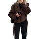 thumbnail image 3 of Abrigo de Lana Cruzado para Mujer, Chaqueta Corta con Mangas Raglán, para Oficina, con Bolsillos. Marrón Oscuro S, 3 of 10
