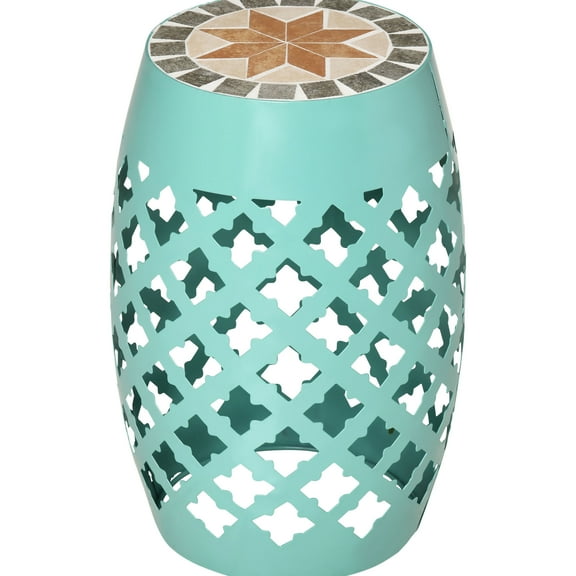 12" Blue Patio Plant Table, Garden Mosaic Side Accent, Outdoor Footrest - & Appealing Stand Blue, Footstool Versatile Charming