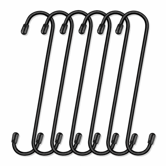 6 Pack 12 Inch Large S Hooks for Hanging Plants,Black Extra Matel Heavy Duty Hook for Hang Brsket,Bird House,Clothes,Kitchenware
