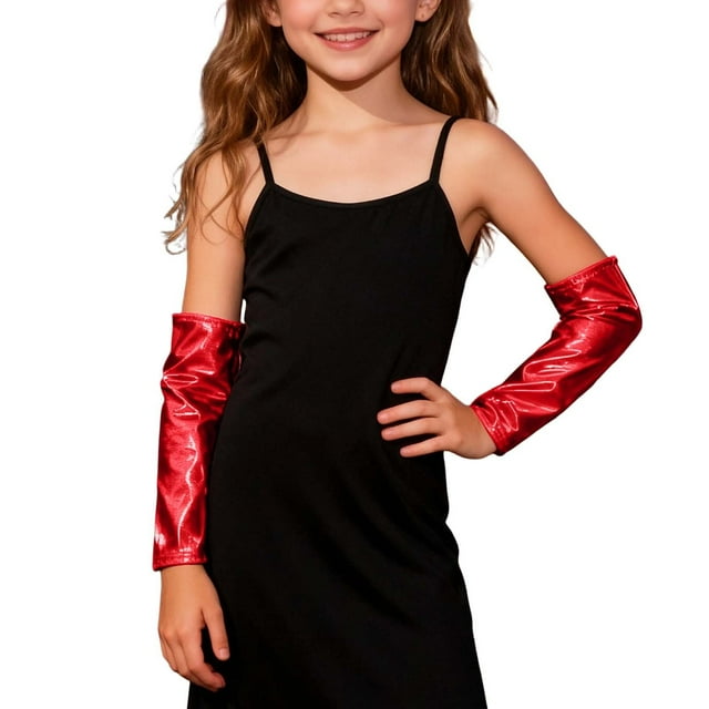 GDREDA Dancing and Glossy Performance Hand Sleeves for Stage Shows and Decorative Use Red,S