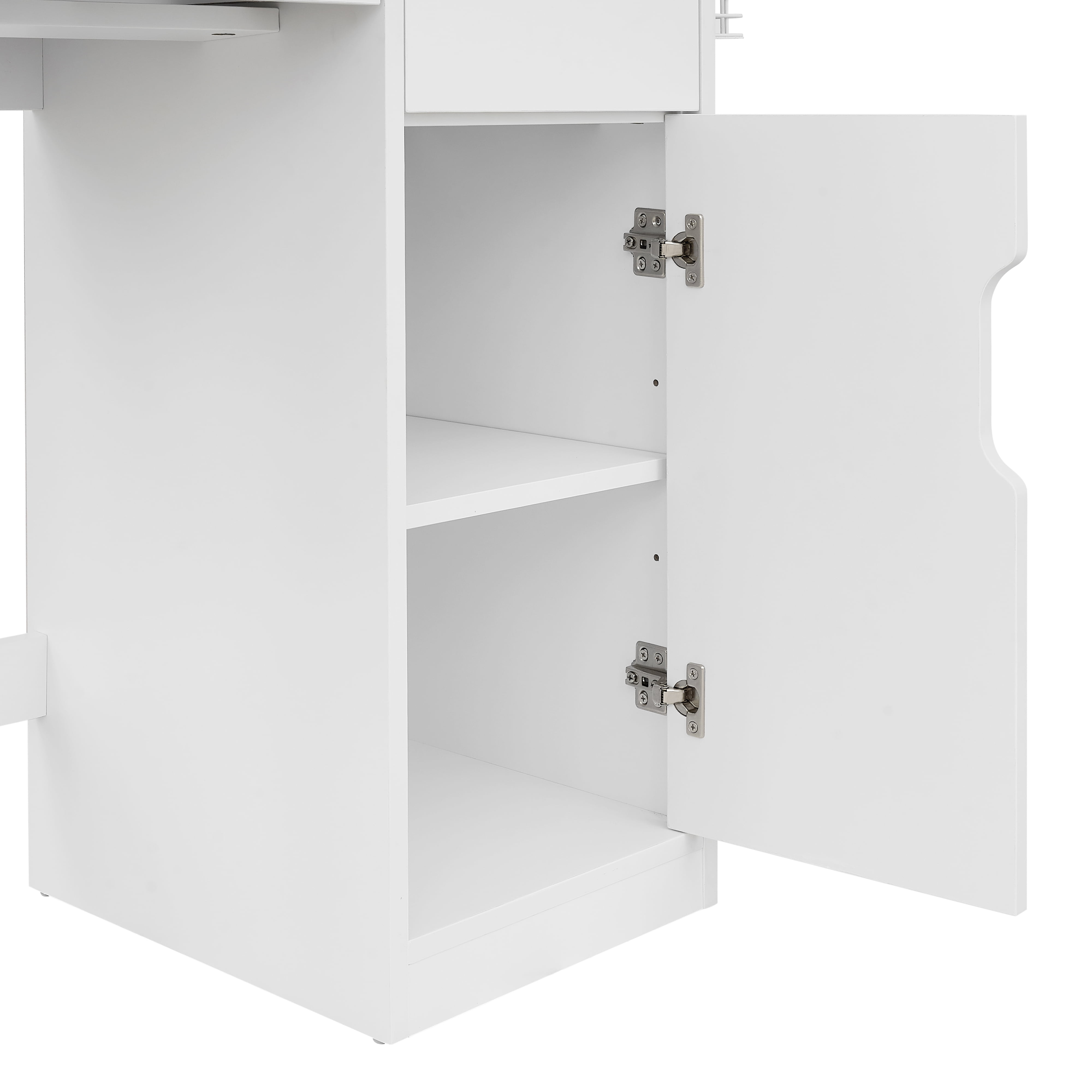 Mainstays Get Ready with Me GRWM Deluxe 2-Piece Right Vanity and Stool with Lighted Mirror and USB Power, White Finish