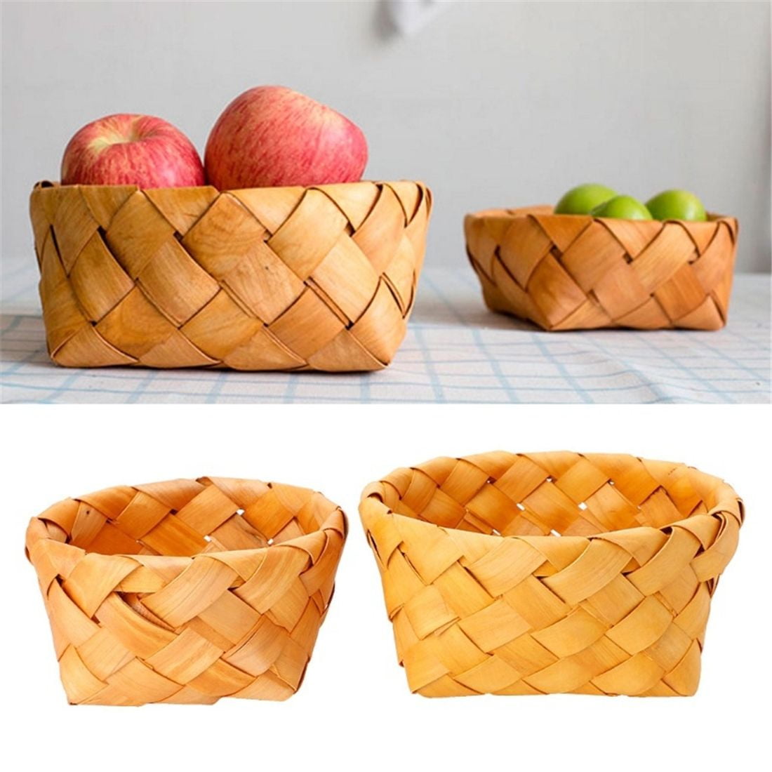 Creative Hand Woven Round Fruit Basket Bread Wood Picnic Storage Bread Mold Grass Huge Keys Sizes Neutral Rollers Living Cute Multicolor Various Organizer Entryway Desk Plastic Coffee 