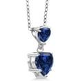 thumbnail image 4 of Gem Stone King 925 Sterling Silver Blue Created Sapphire Double Heart Pendant Necklace for Women (1.50 Cttw, Heart 8MM and 5MM, with 18 inch Silver Chain), 4 of 5