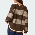 thumbnail image 4 of MeetoTime Womens V Neck Oversized Sweaters Striped Long Sleeve Cable Knit Preppy Jumper Tops, 4 of 7