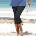 thumbnail image 2 of Capri Leggings for Women Summer Casual Elastic High Waist Drawstring Ruched Hem Workout Yoga Cropped Capris Pants, 2 of 6
