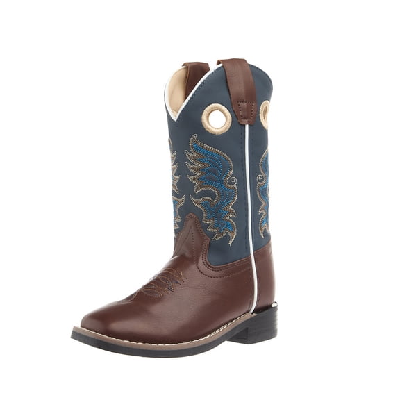 Old West Boys Children`s Foot and Midnight Blue Shaft Square Toe Boot 12 M Brown