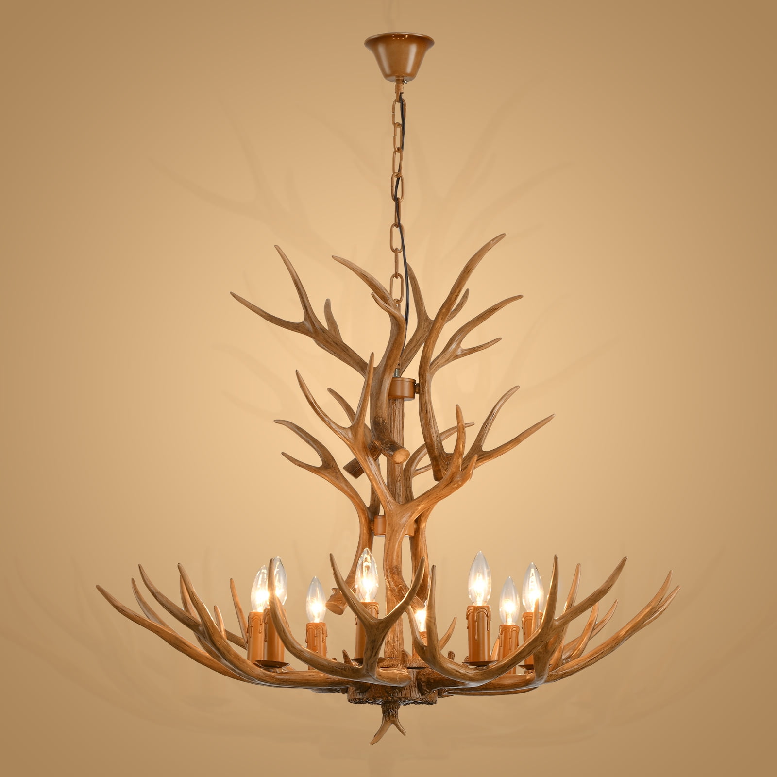 Deer Antler Chandelier 8 Light, Antler Pendant Light Fixturs, Vintage Farmhouse Deer Horn Chandelier Lighting for Living Room Dining Bedroom Christmas