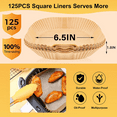 thumbnail image 3 of Air Fryer Paper Liner Disposable - 125PCS 6.5 Inch Square Liners for Air Fryer, Grease and Water Proof Non Stick Basket Parchment Paper, 3 of 7