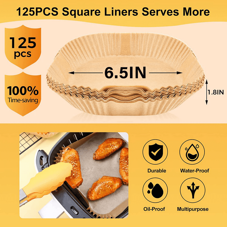  Air Fryer Paper Liner Disposable - 100PCS 6.5 Inch Square Liners  for Air Fryer, Grease and Water Proof Non Stick Basket Parchment Paper :  Home & Kitchen